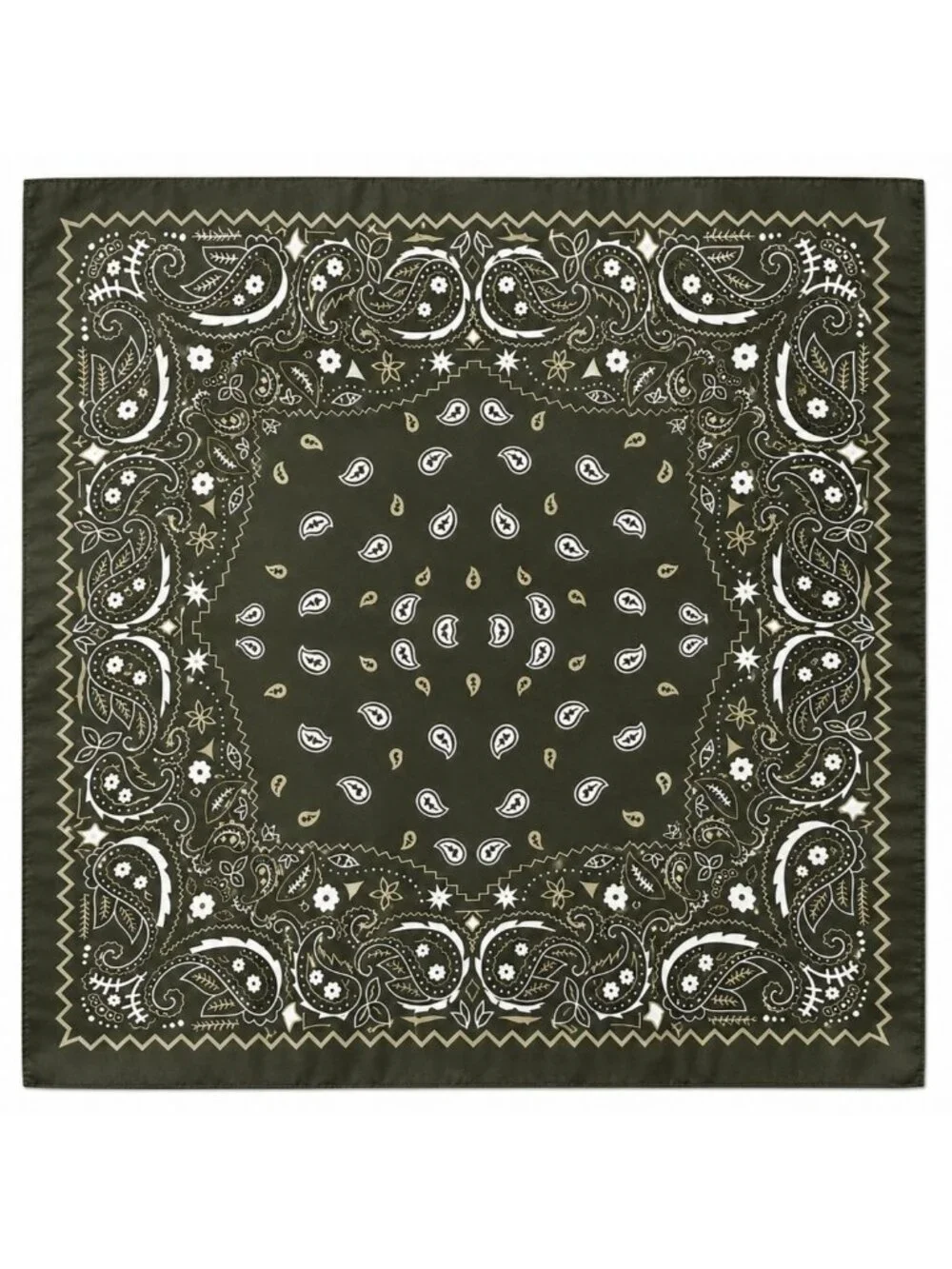 Dark Olive Green Paisley Wild Rag Scarf 27x27 Satin Western Cowgirl Cowboy